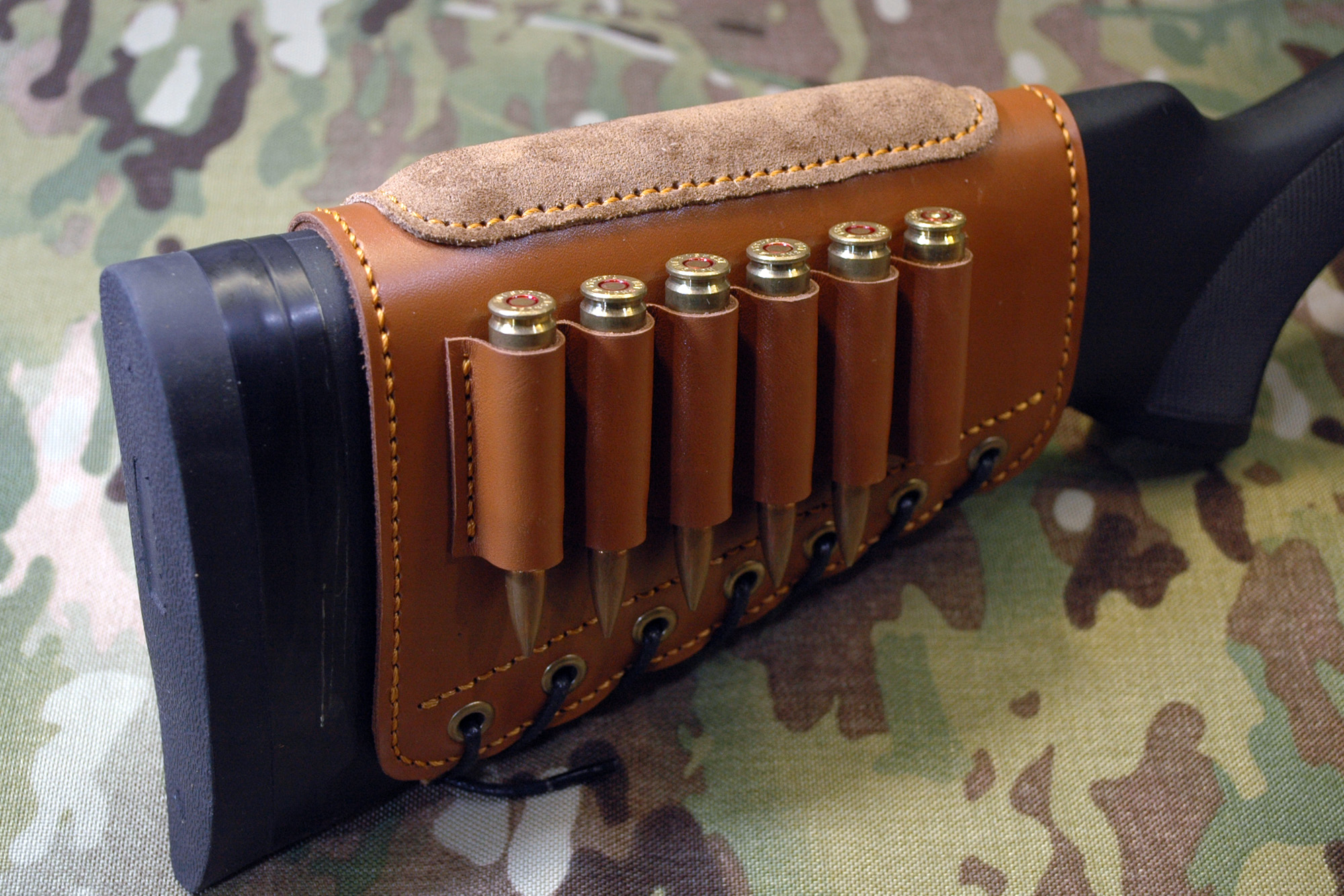 Classic Black Real Leather Rifle Ammo Buttstock Cheek Rest Pad Shell Holder USA 