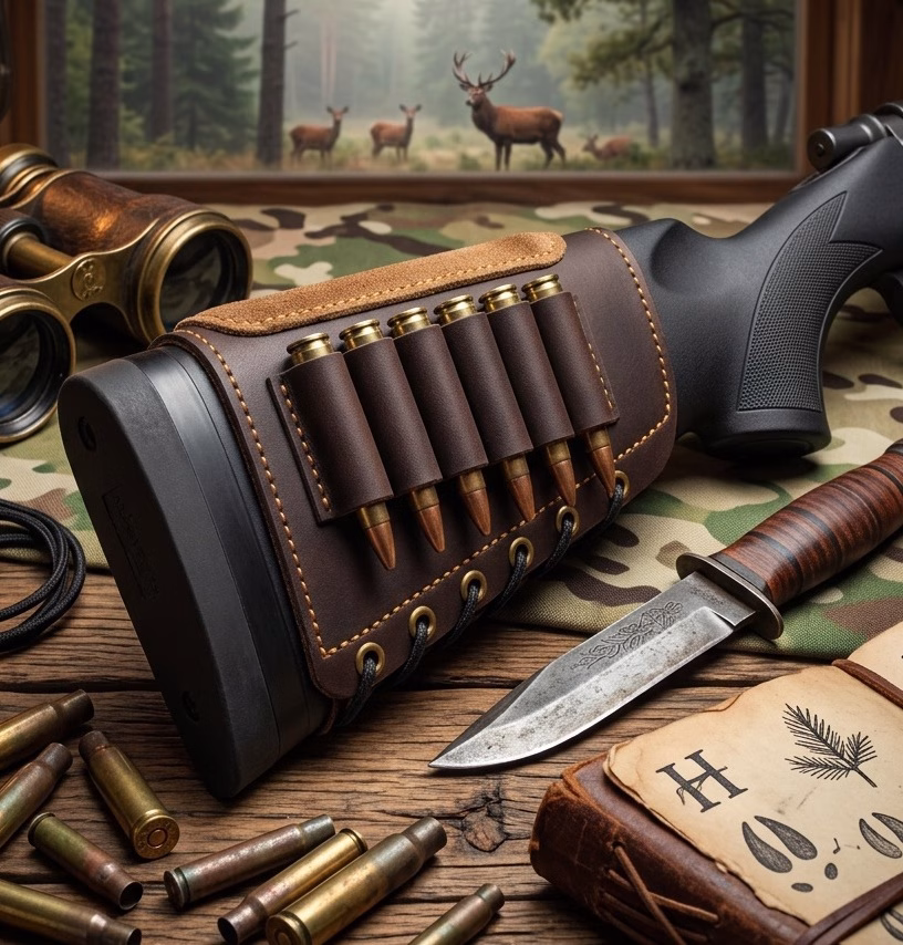Buttstock cartridge holder with suede cheek pad