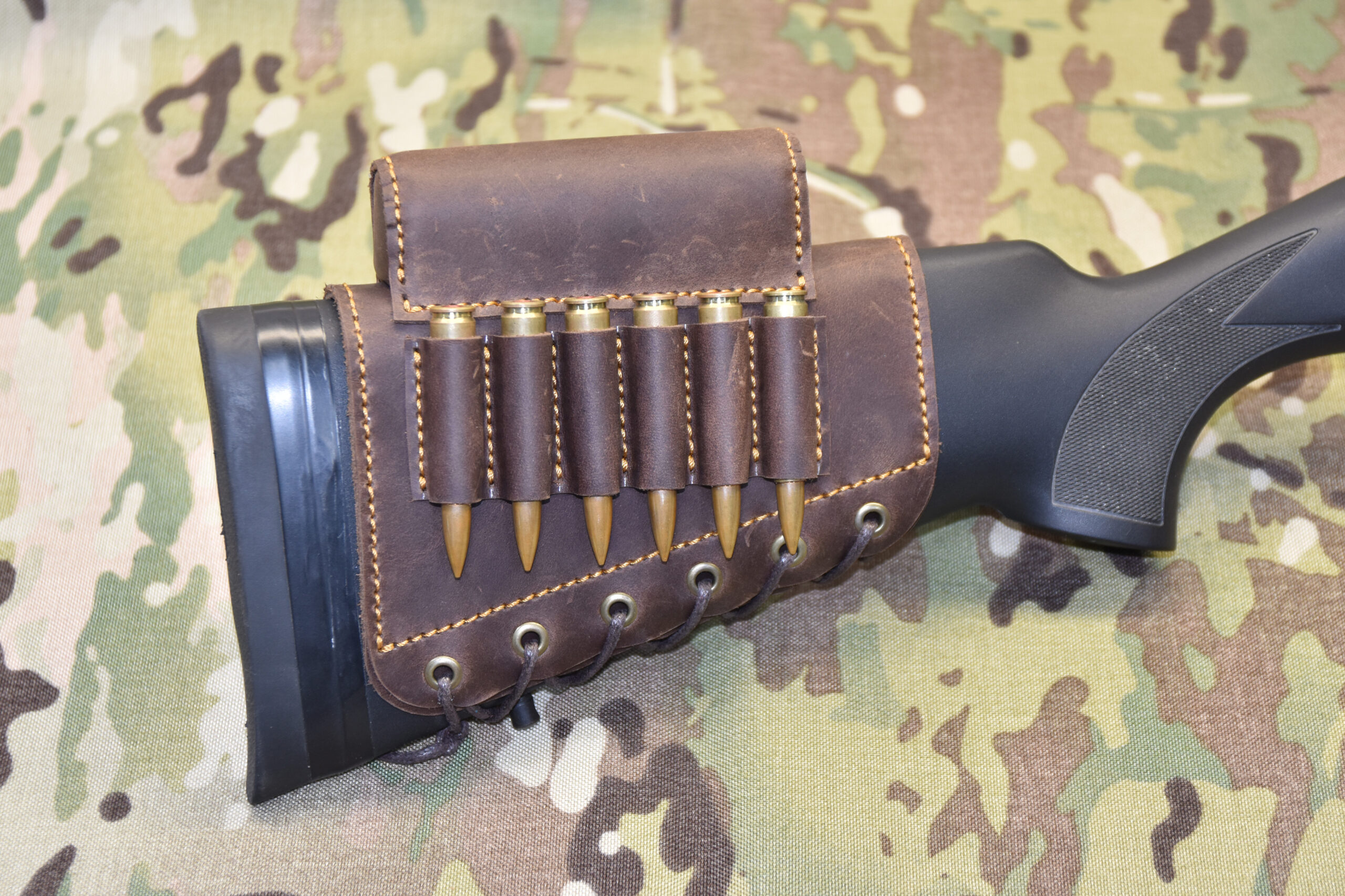 Handmade Leather Rifle Buttstock Shell Holder with Match Gun Sling USA Seller