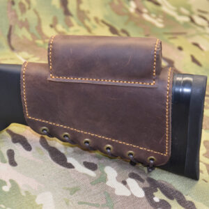 Leather Rifle Buttstock Cover With Cheek Rest – Holds 8 Cartridges, Adjustable & Padded, Fits .308, .30-06, .270, 7.62x54R & More