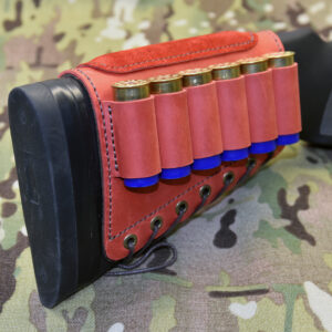 Red Buttstock cuff with cartridge holders and suede cheek pad