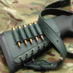 Forest Green Set of Leather Rifle Ammo Carrier and Straight Strap,