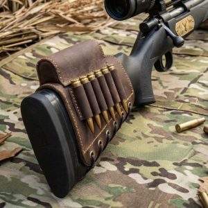 Leather Rifle buttstock sleeve with cheek rest